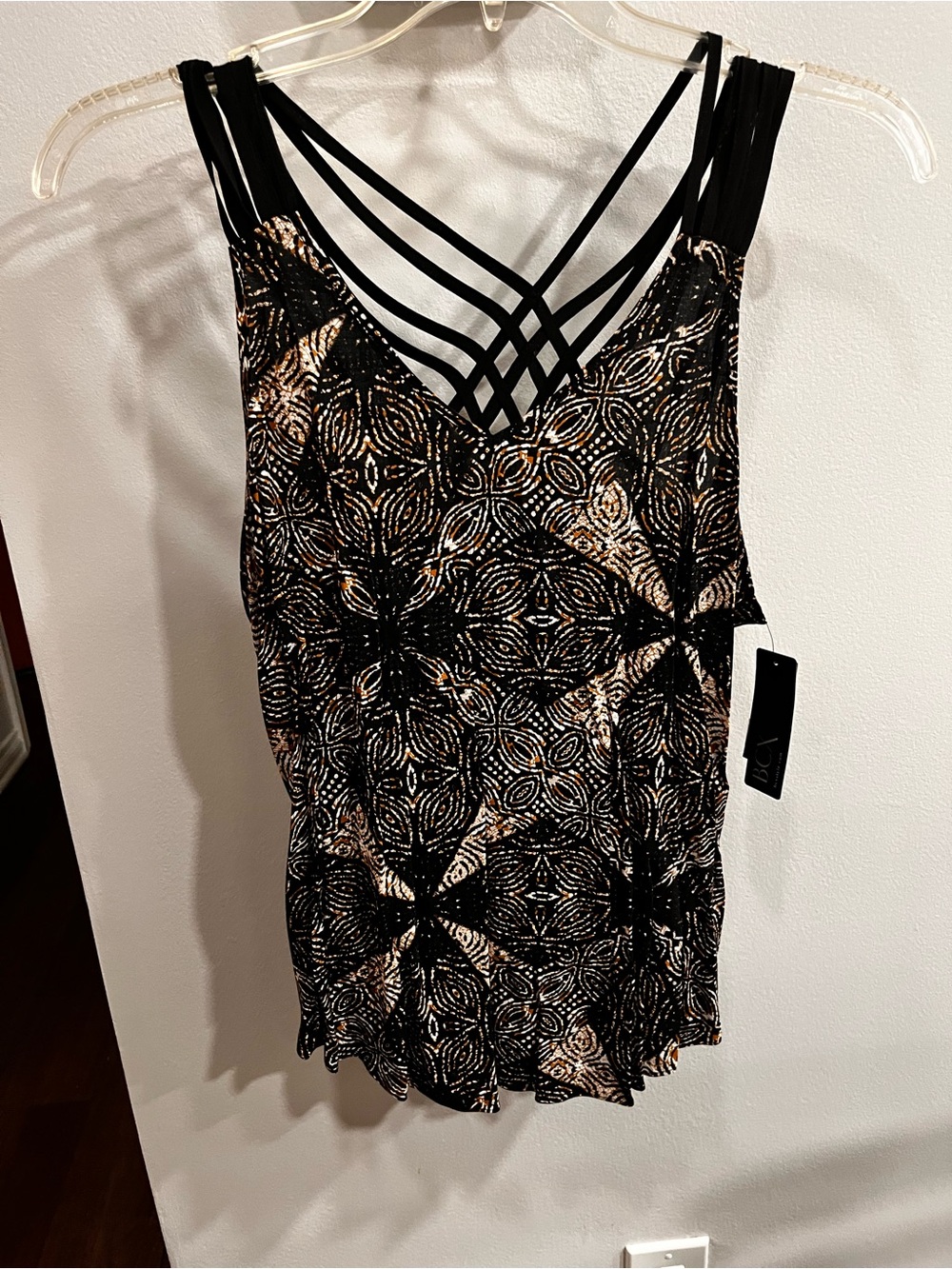 Black Patterned Strappy Women’s Tank Top
